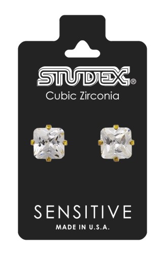 Studex Sensitive Kolczyki hipoalergiczne Cyrkon  w pazurkach złotych 5x5 mm