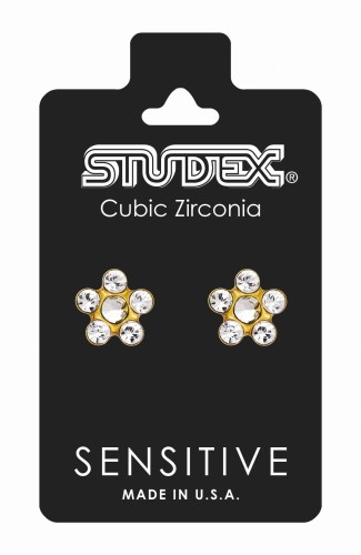 Studex Sensitive Kolczyki hipoalergiczne złote Stokrotka Crystal 5 mm