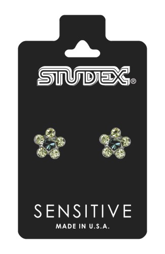 Studex Sensitive Kolczyki hipoalergiczne srebrne Stokrotka z emeraldem i peridotami 5 mm - S6085WSTX