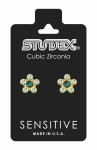 Studex Sensitive kolczyki hipoalergiczne złote Stokrotka z emeraldem i peridotami 5 mm