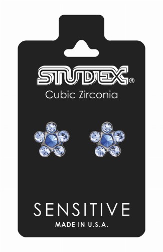 Studex Sensitive Kolczyki hipoalergiczne srebrne Stokrotka z szafirami 5 mm - S6399WSTX