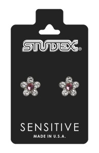 Studex Sensitive kolczyki hipoalergiczne srebrne Stokrotka z różą i cyrkoniami 5 mm