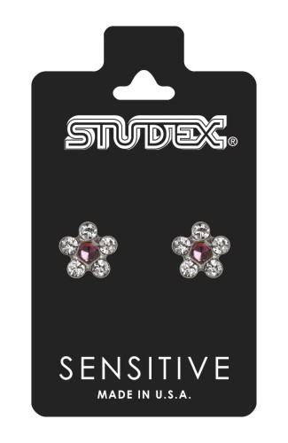 Studex Sensitive Kolczyki hipoalergiczne srebrne Stokrotka z różą i cyrkoniami 5 mm S6410WSTX