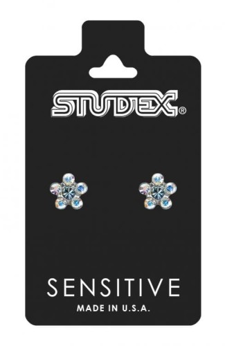Studex Sensitive Kolczyki hipoalergiczne złote Stokrotka z akwamarynem i kryształami górskimi 5 mm(1312)