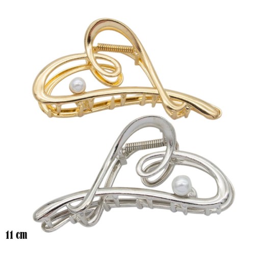 Spinka klamra do włosów metalowa z perłą 11 cm